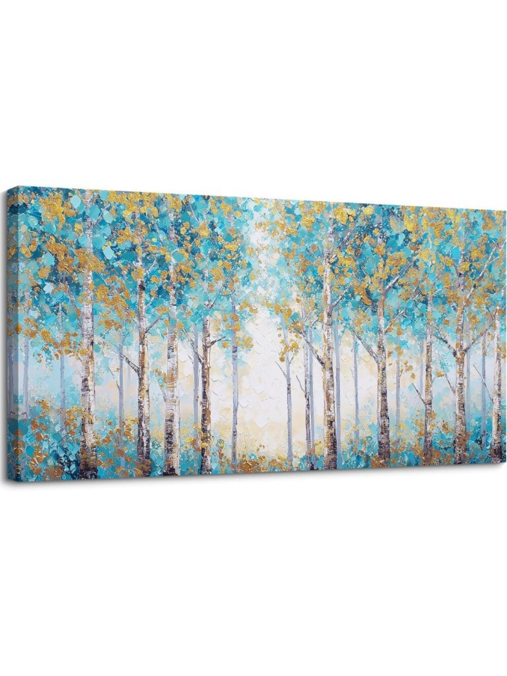 Oversized Extra Large White Birch Forest Canvas Art - Gold Fall Decor for Living